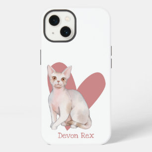 Devon Rex Cat Watercolor Kitty Pink Heart iPhone 13 Case
