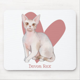 Devon Rex Cat Watercolor Kitty Pink Heart Mouse Mat