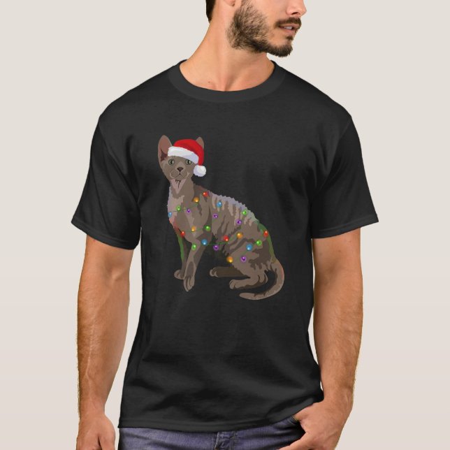 Devon Rex Christmas Lights Xmas Cat Lover Santa Ha T-Shirt (Front)