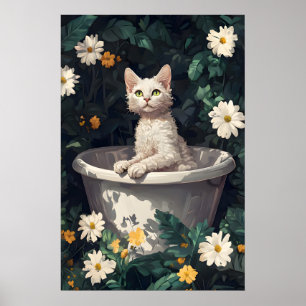 Devon Rex In Bathtub Poster, Funny Cat Poster
