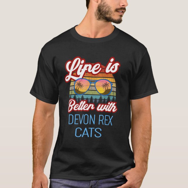 Devon Rex Retro Sunset Life Is Better With Devon R T-Shirt (Front)
