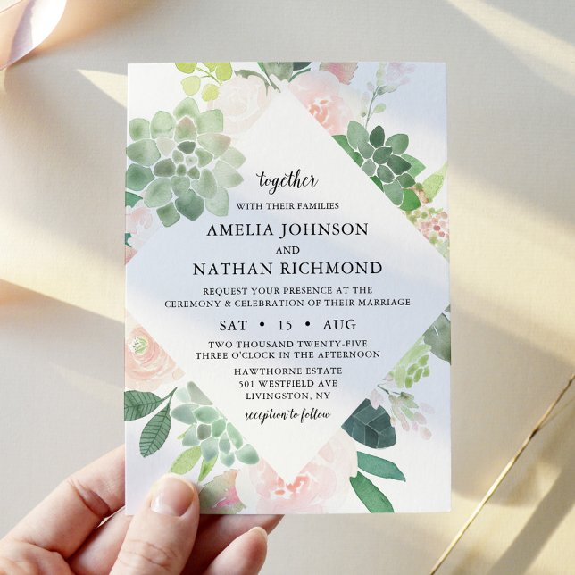 DEVON Succulent & Blush Florals Wedding Invitation (Creator Uploaded)