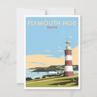 Devon UK Plymouth Lighthouse Travel Retro Inspired Postcard