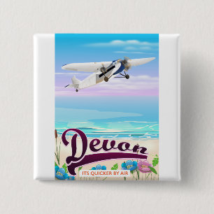 Devon vintage flight travel poster 15 cm square badge
