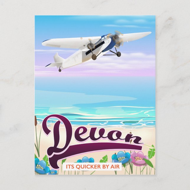 Devon vintage flight travel poster postcard (Front)