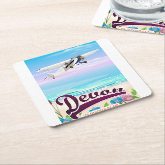 Devon vintage flight travel poster square paper coaster