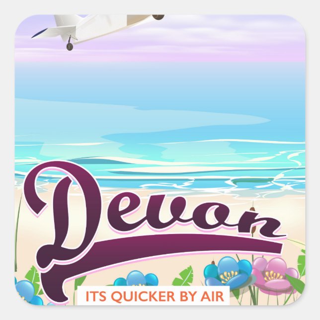 Devon vintage flight travel poster square sticker (Front)
