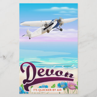 Devon vintage flight travel poster stationery