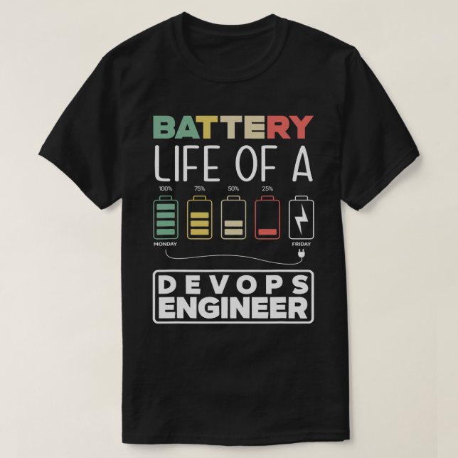 DevOps Engineer Battery Life Cloud Computing T-Shirt (Design Front)