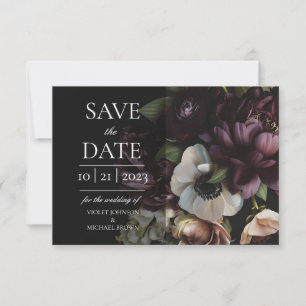 Devoted Dark Floral Save the Date Card