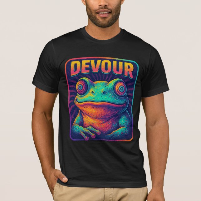 DEVOUR – Hypnotic Retro Frog Pixel Art Design T-Shirt (Front)