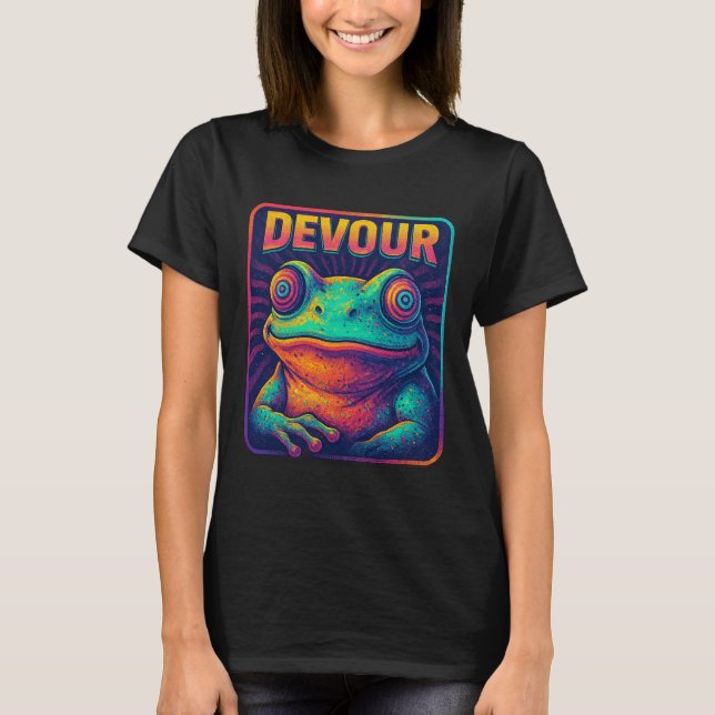 DEVOUR – Hypnotic Retro Frog Pixel Art Design T-Shirt (Front)