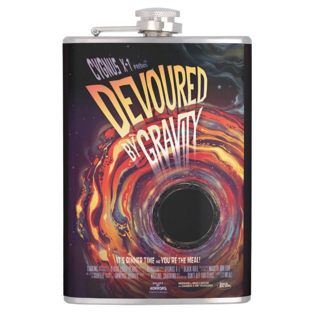 Devoured By Gravity Halloween Hole Black Horror Hip Flask (Front)