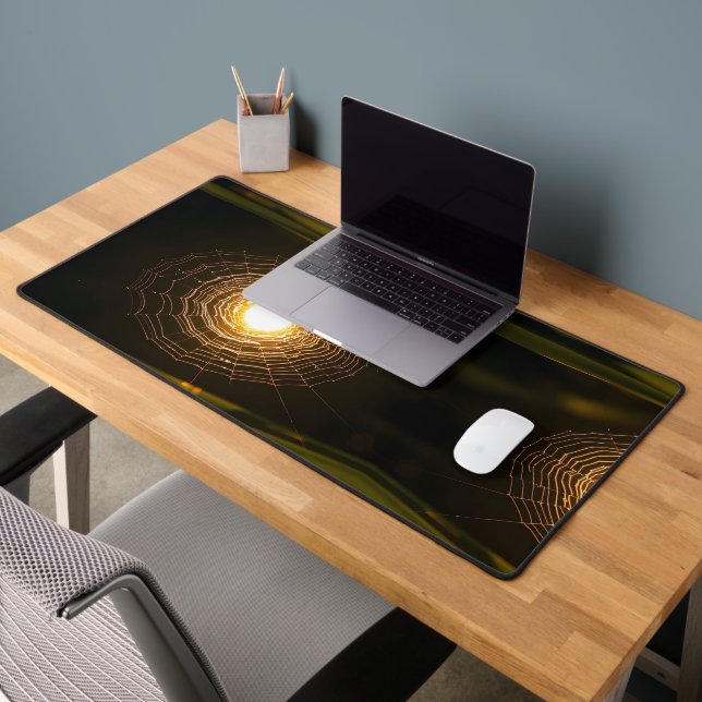 Dew-Covered Spiderweb at Sunrise Desk Mat (Office 2)