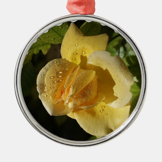 Dew Drop Yellow Rose Metal Tree Decoration (Front)