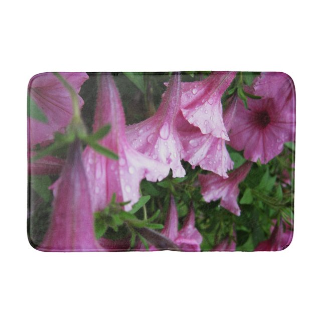 Dew Drops on Pink Flowers Bath Mat (Front)