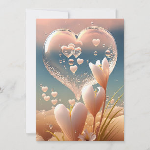 Dew of Love: Crystal Heart Floral Wedding Invitati Invitation