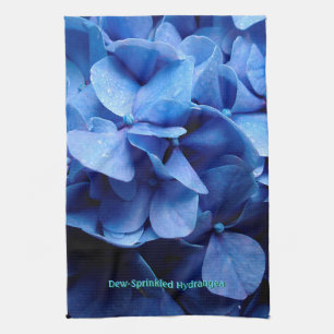Dew-sprinkled Blue Hydrangea Tea Towel