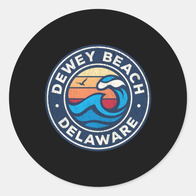 Dewey Beach Delaware De Nautical Waves Classic Round Sticker (Front)