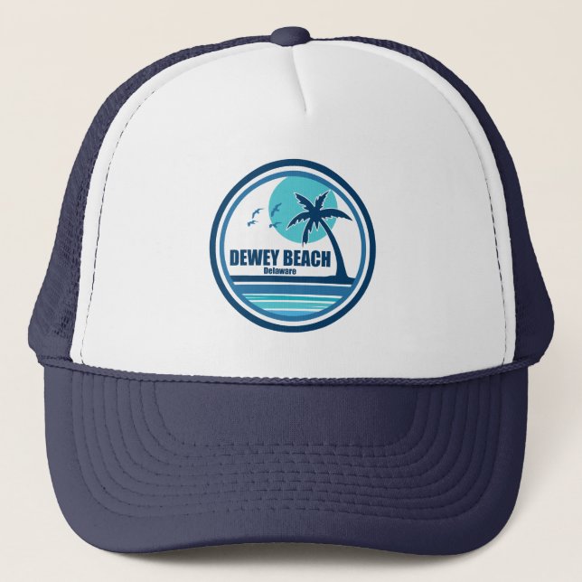 Dewey Beach Delaware Palm Tree Birds Trucker Hat (Front)