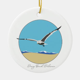 Dewey Beach, Delaware Sea Gull over Beach Ceramic Tree Decoration