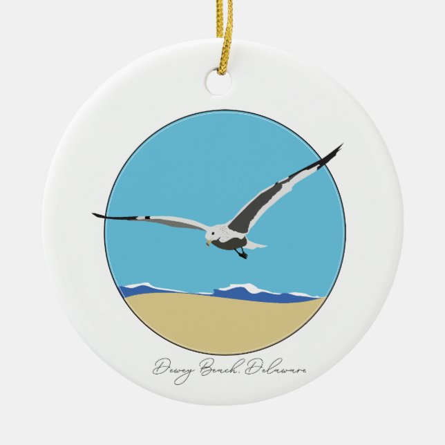 Dewey Beach, Delaware Sea Gull over Beach  Ceramic Tree Decoration (Front)