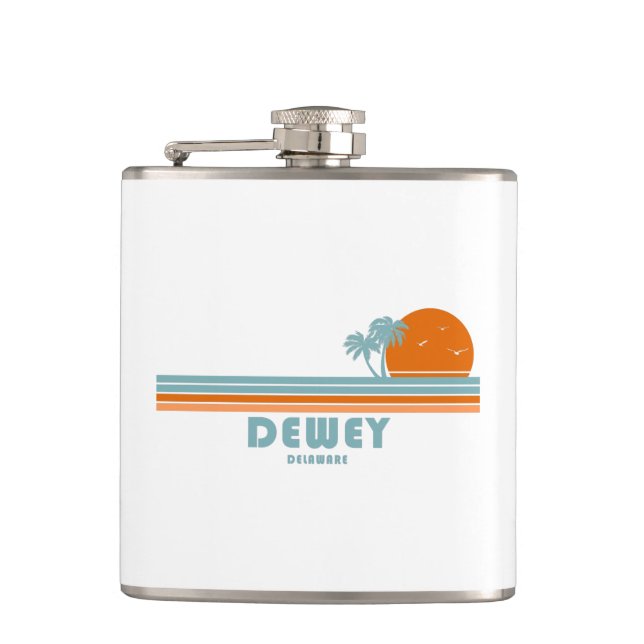 Dewey Beach Delaware Sun Palm Trees Hip Flask (Front)