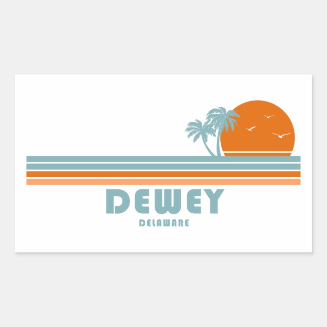 Dewey Beach Delaware Sun Palm Trees Rectangular Sticker (Front)