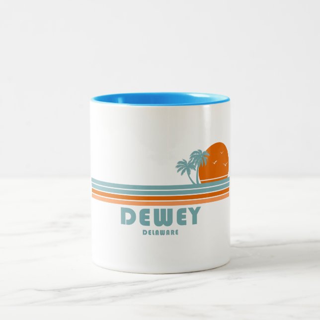Dewey Beach Delaware Sun Palm Trees Two-Tone Coffee Mug (Center)