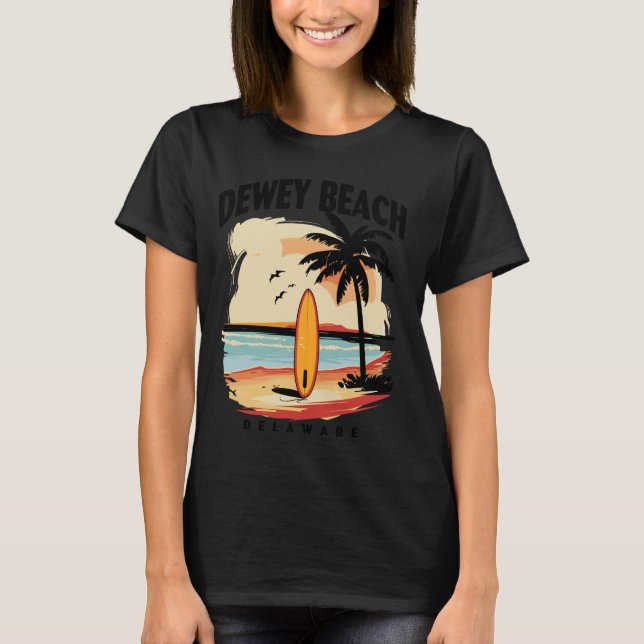 Dewey Beach Delaware Surfboard Surfing Men Women T-Shirt (Front)