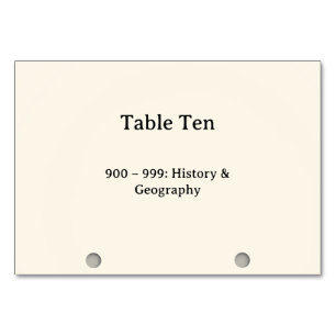 Dewey Decimal System Card Catalogue Table Numbers
