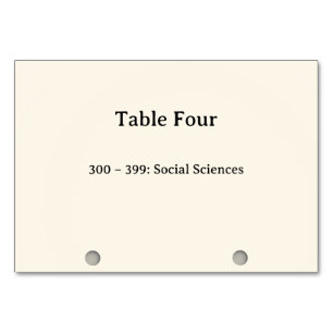 Dewey Decimal System Card Catalogue Table Numbers