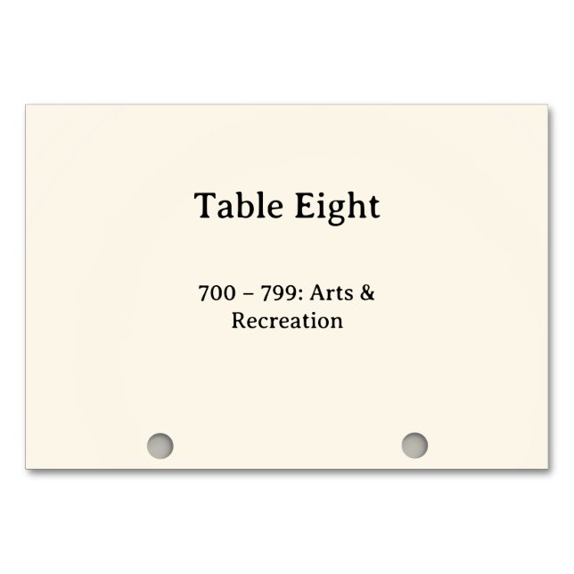 Dewey Decimal System Card Catalogue Table Numbers (Front)