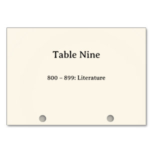 Dewey Decimal System Card Catalogue Table Numbers