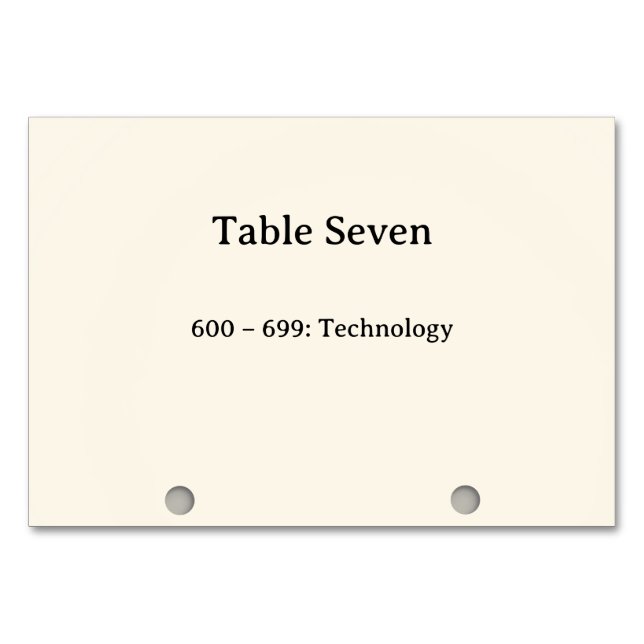 Dewey Decimal System Card Catalogue Table Numbers (Front)
