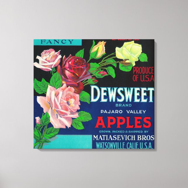 Dewsweet Apple Crate LabelWatsonville, CA Canvas Print (Front)