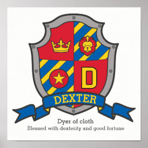 Dexter boys name meaning heraldry shield poster