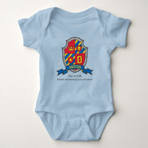 Dexter letter D name meaning boys crested shield Baby Bodysuit