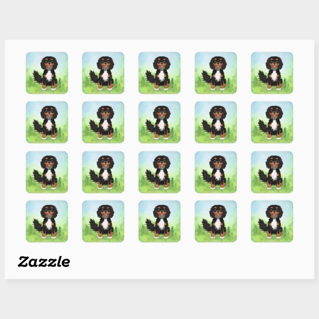 Dexter the Dog and Friends Black and Tan Cavalier  Square Sticker (Sheet)