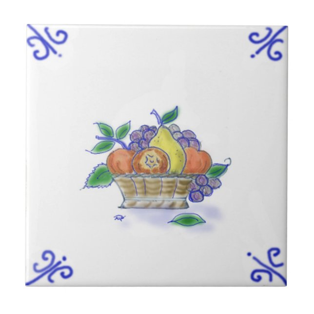 DFB10 Delft Fruit Basket Design Ceramic Tile (Front)