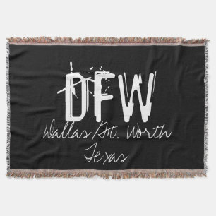 DFW Dallas Airport Code Typography Throw Blanket
