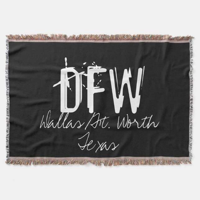 DFW Dallas Airport Code Typography Throw Blanket (Front)