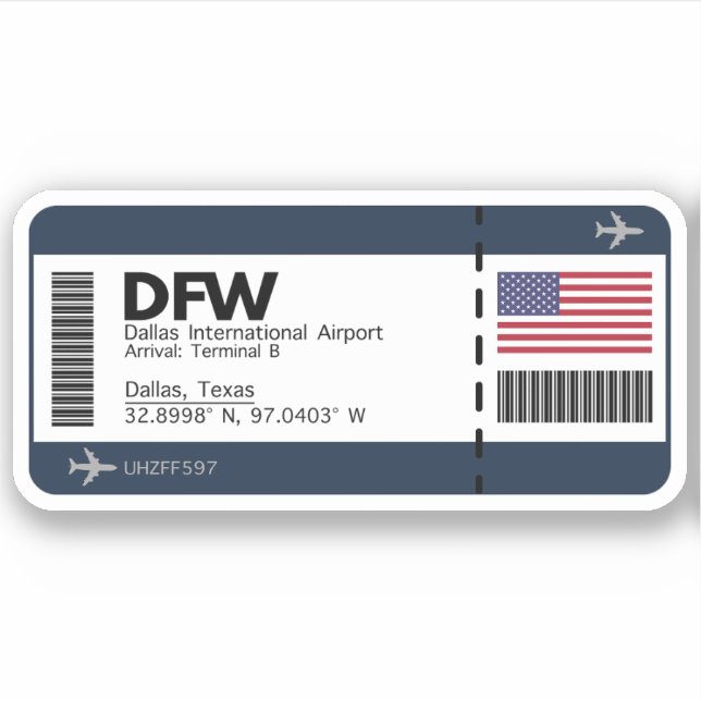 DFW Dallas, Texas Airport Sticker - Boarding Pass (Front)