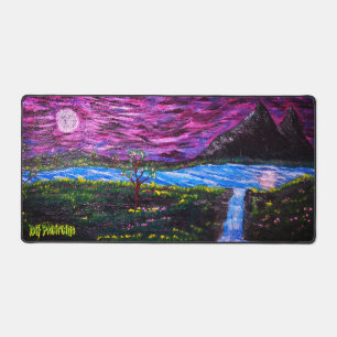 DG Paintings Moonlit Falls Under A Purple Sky Desk Mat