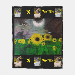 DG Paintings Mystical Sunflowers with Gnomes  Fleece Blanket