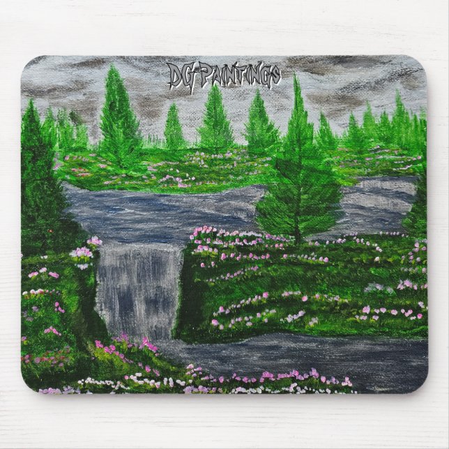 DG Paintings Pine Meadow Waterfall Mouse Mat (Front)