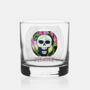 DG Paintings Skull Flower Drinkware Set Whiskey Glass