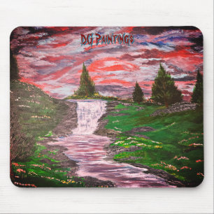 DG Paintings Sunset Meadow Waterfall Mouse Mat