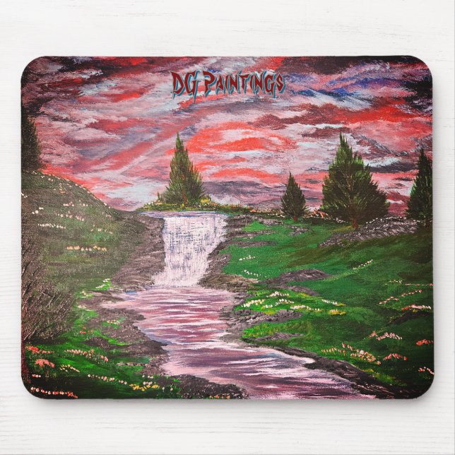 DG Paintings Sunset Meadow Waterfall Mouse Mat (Front)