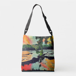 DG Paintings Sunset Pond Reflection Crossbody Bag